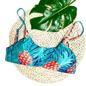 Boutique Blue Green Orange Pineapple Spaghetti Stap Bikini Swim Top Size Medium